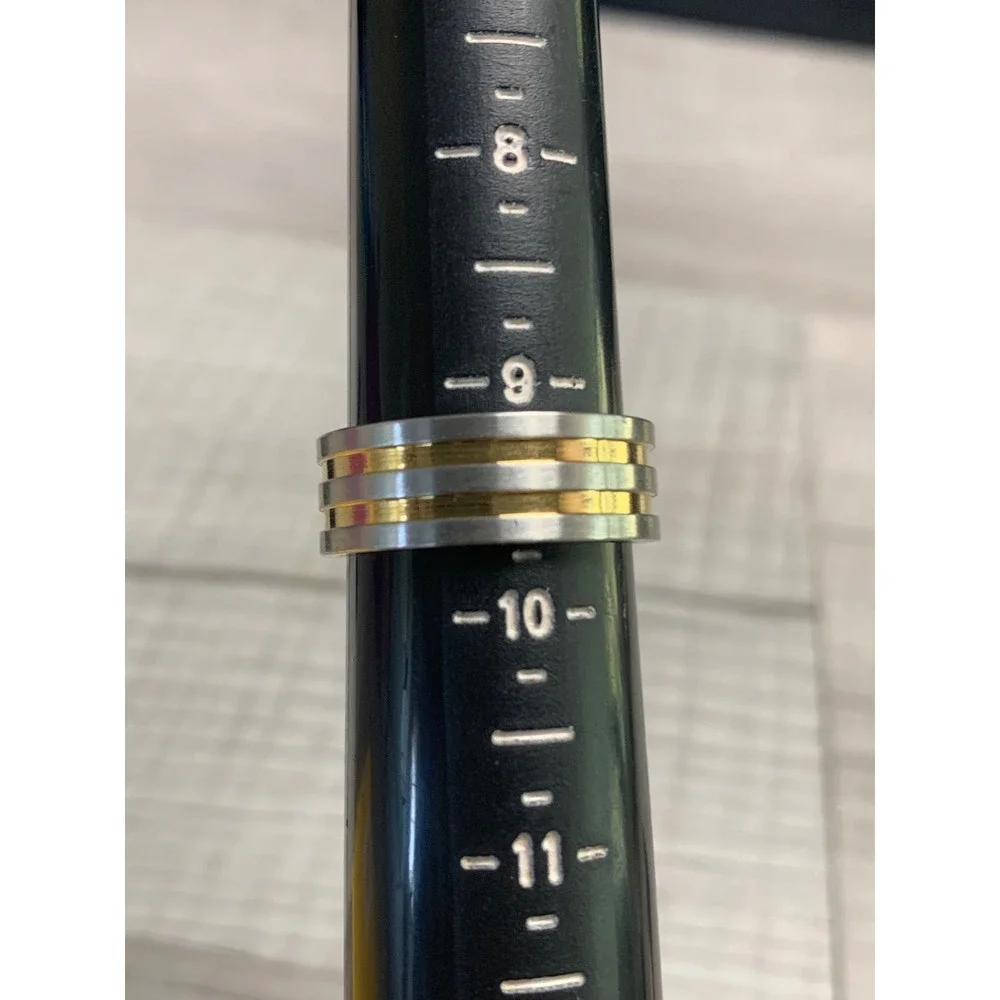 Mens Two Tone Silver Gold Band Ring Brushed Finish Modern Minimalist Sz 9.5 3418